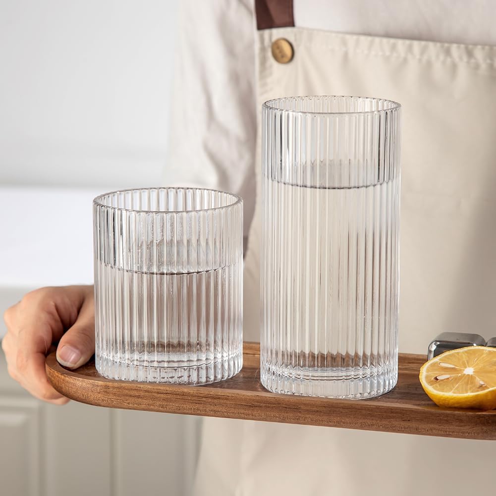 Set of 8 Clear Ribbed Glass Tumblers - Image 3
