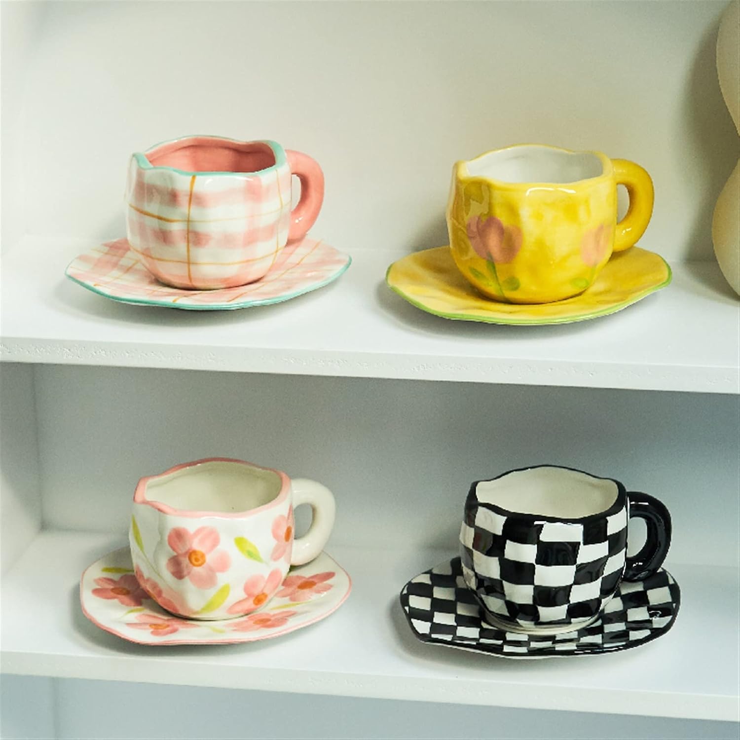 Hand-Painted Floral Ceramic Cup and Saucer Set