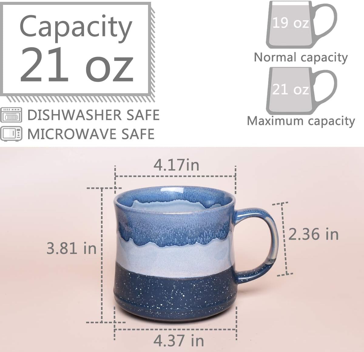 Extra-Large Capacity Blue Ceramic Mug - Image 2