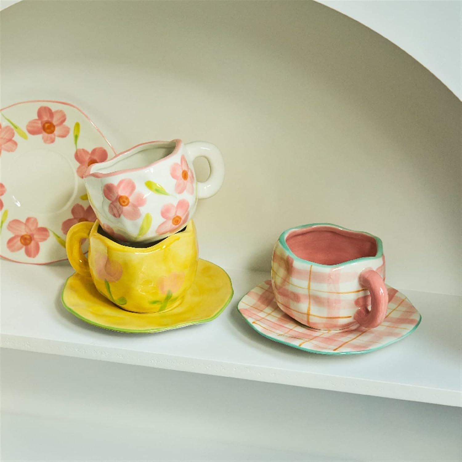 Hand-Painted Floral Ceramic Cup and Saucer Set - Image 2