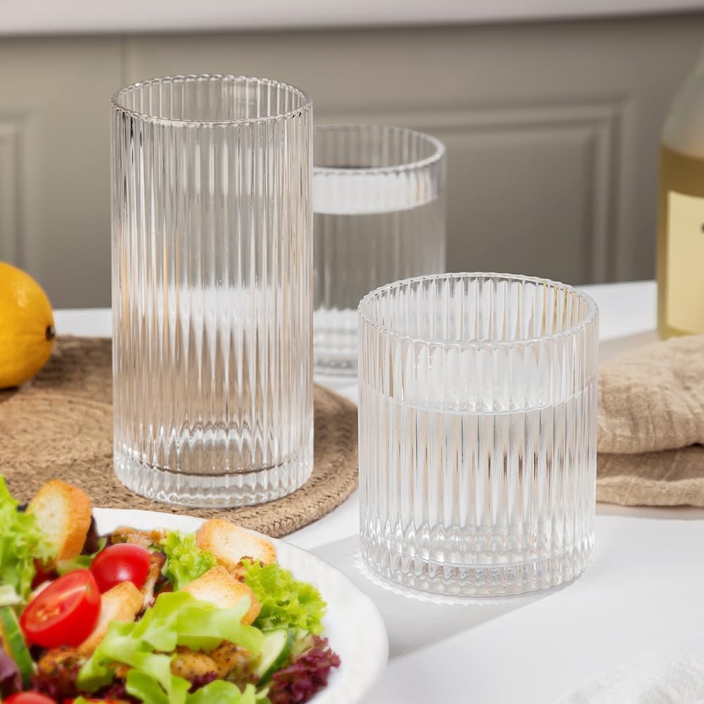 Set of 8 Clear Ribbed Glass Tumblers - Image 2