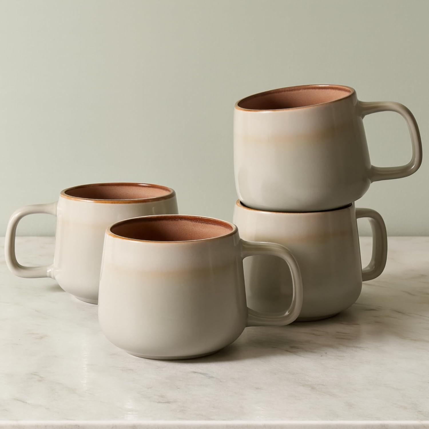 Set of 4 Sage Grey Ceramic Mugs