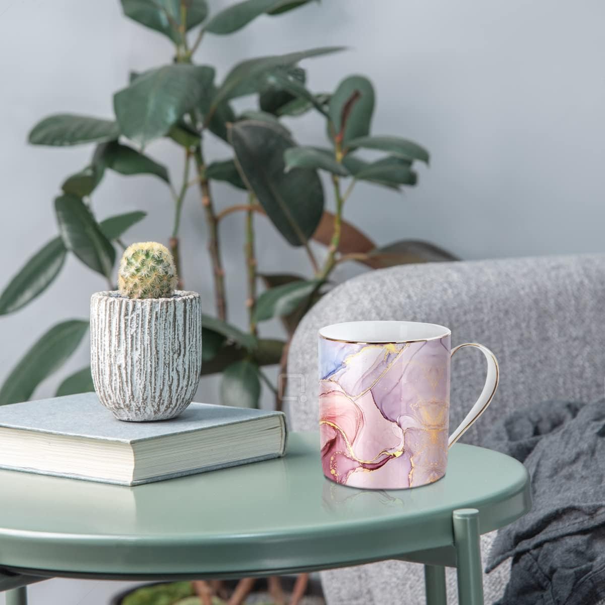 Pink Marble-Pattern Ceramic Mug for Women