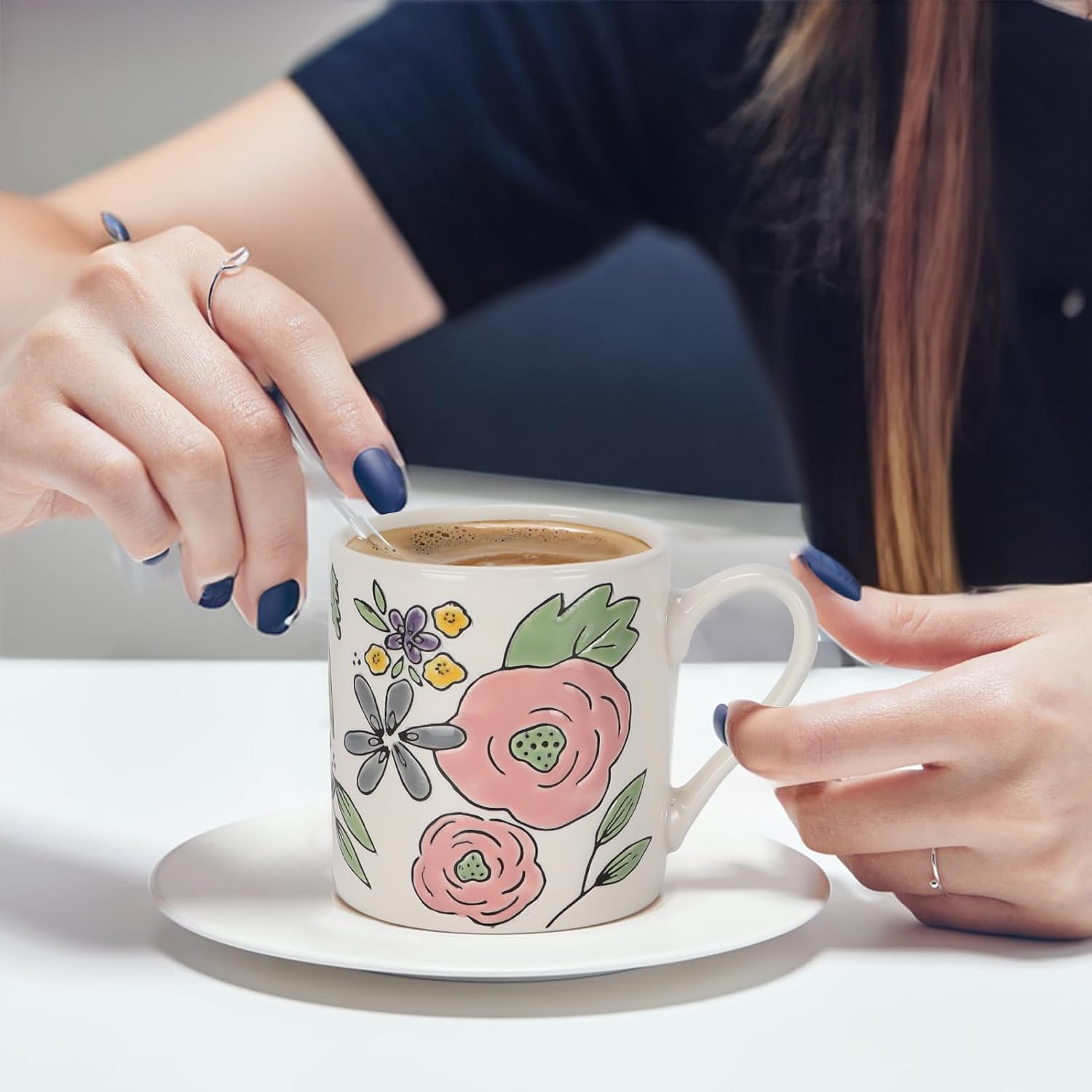 Set of 4 Botanical-Pattern Porcelain Mugs - Image 2
