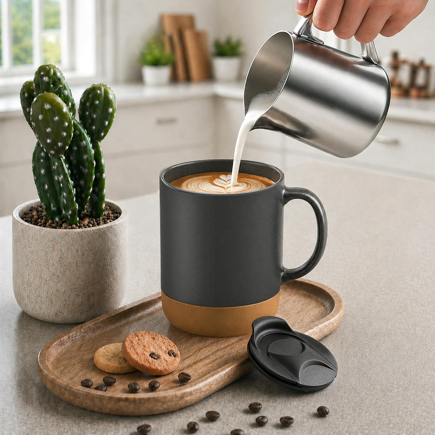 Set of 4 Large-Capacity Speckled Glaze Ceramic Mugs