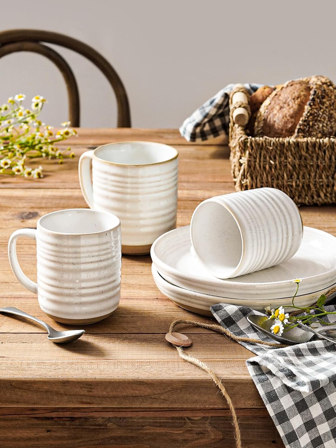 Set of 4 Arctic White Ceramic Mugs