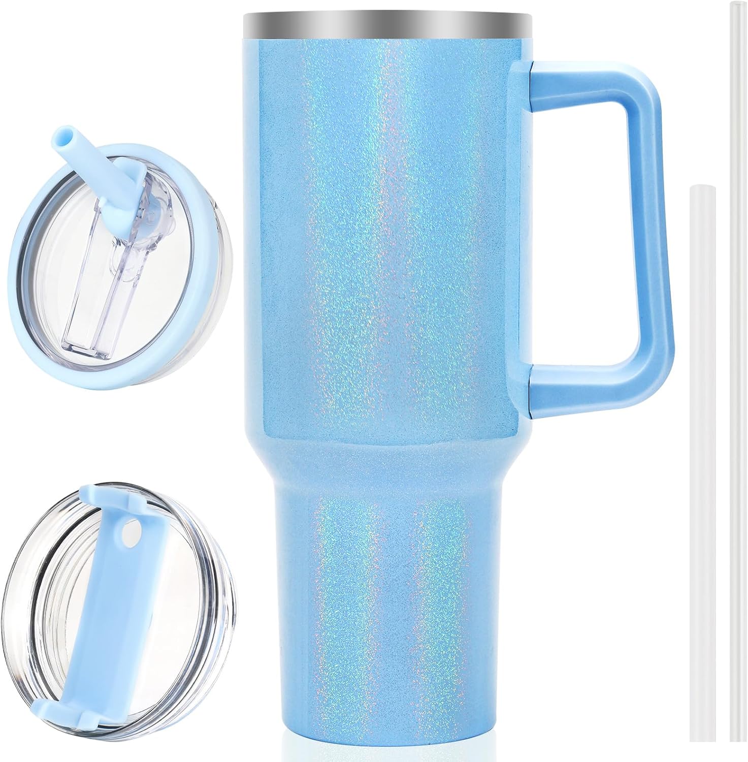 Blue glitter-finish insulated tumbler