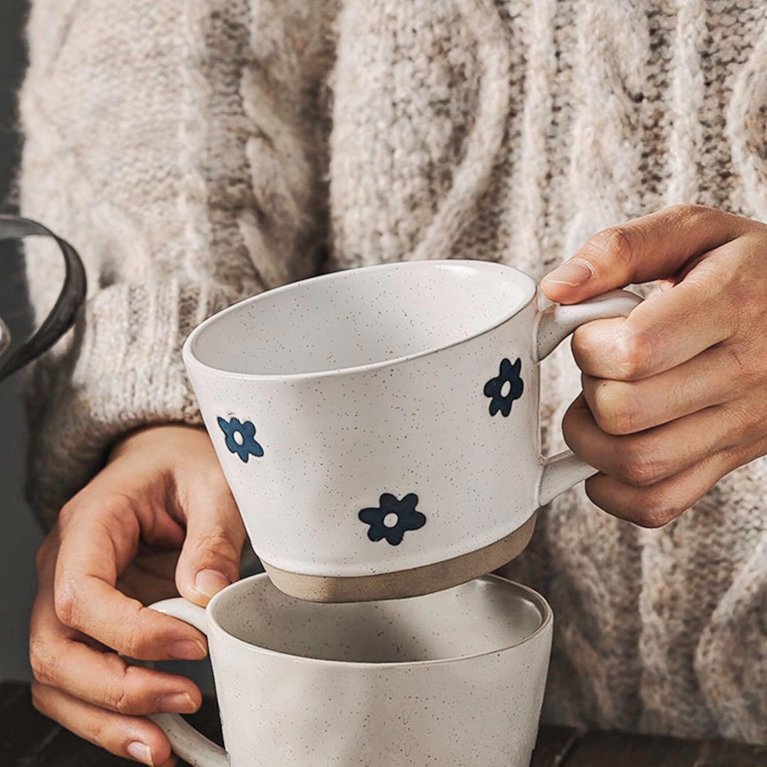 Double-Walled Floral Art Ceramic Mug