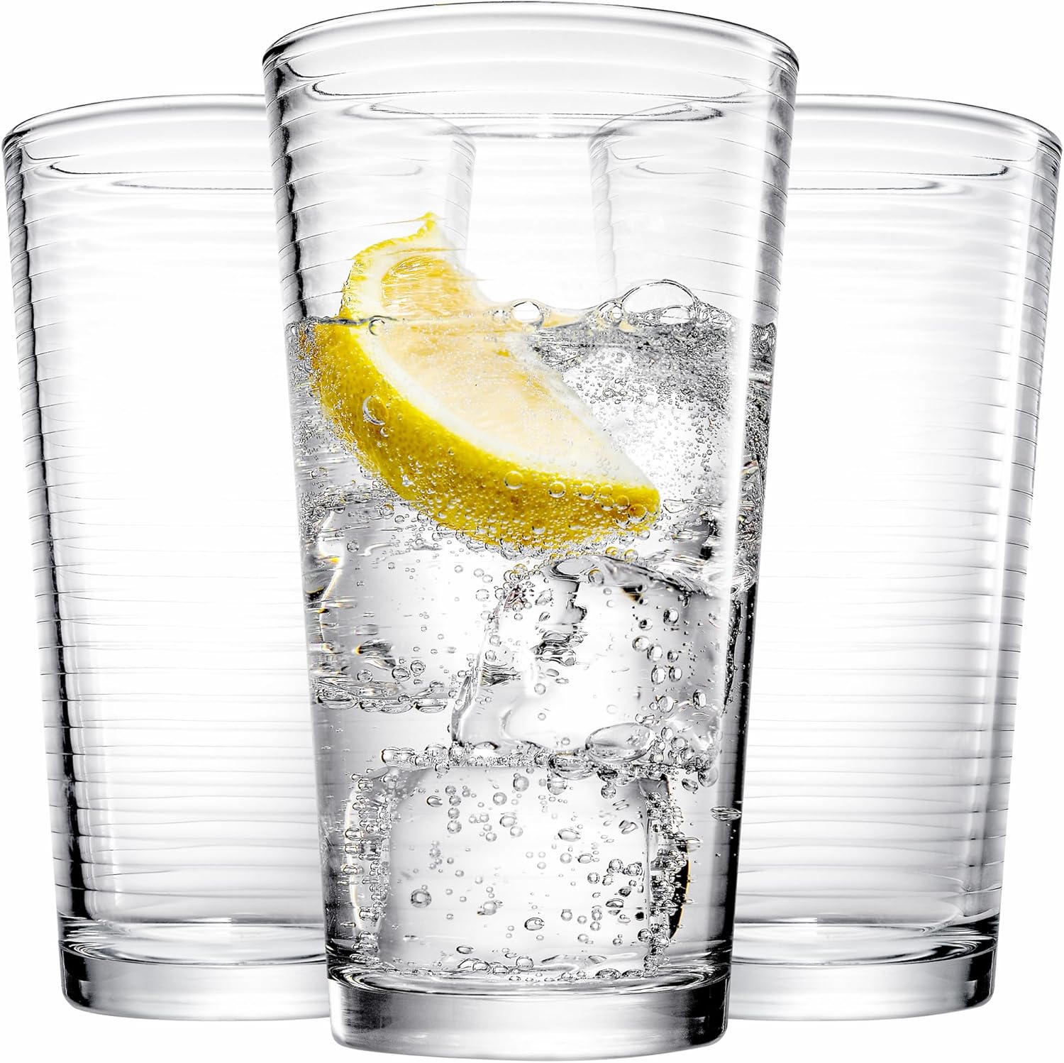 Set of 10 Large-Capacity Ribbed Highball Glasses