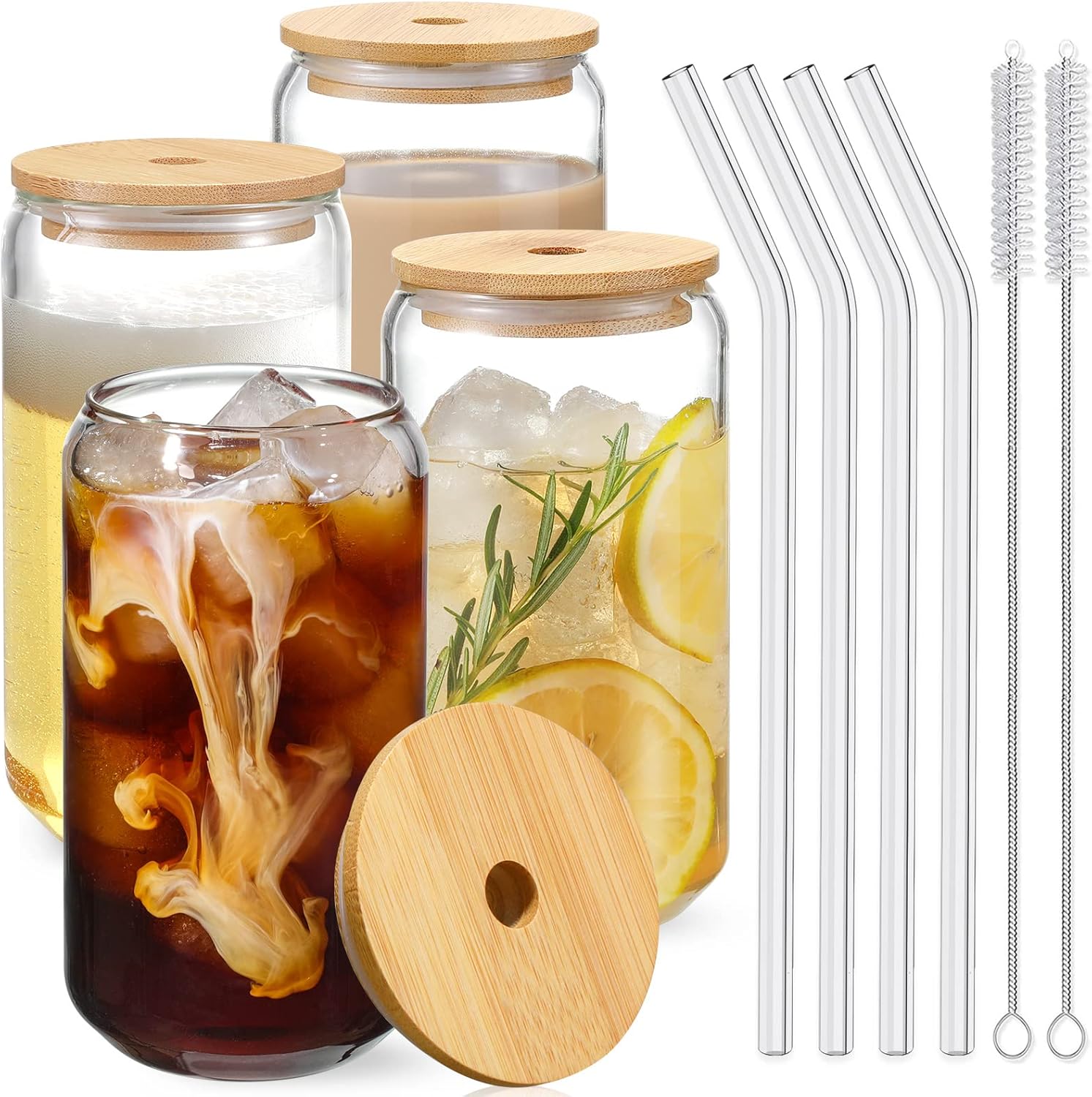4-Piece Glassware Set with Bamboo Lids - Image 2