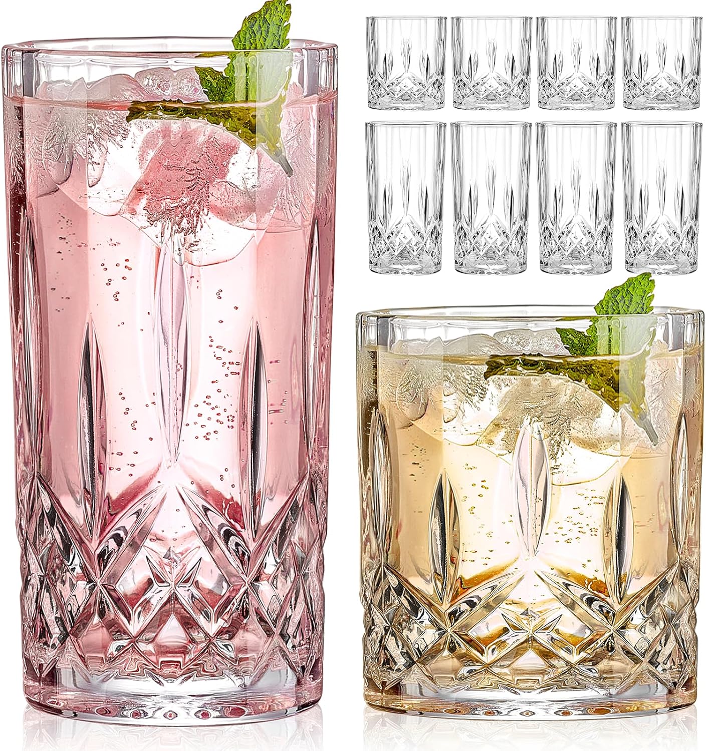 8-Piece Mixed Glassware Set with Crystal-Like Texture