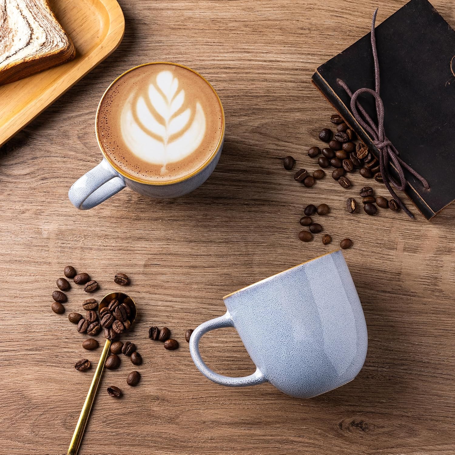Set of 6 Modern Blue Reactive Glaze Ceramic Mugs