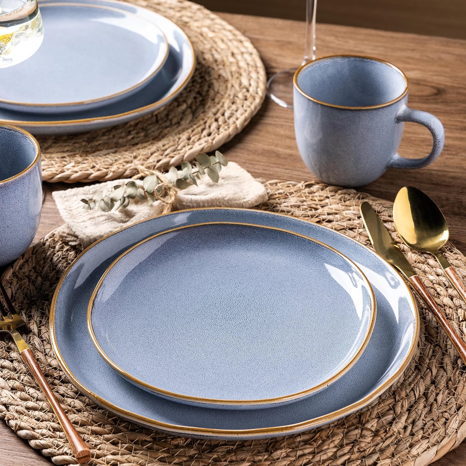 Set of 6 Modern Blue Reactive Glaze Ceramic Mugs - Image 2